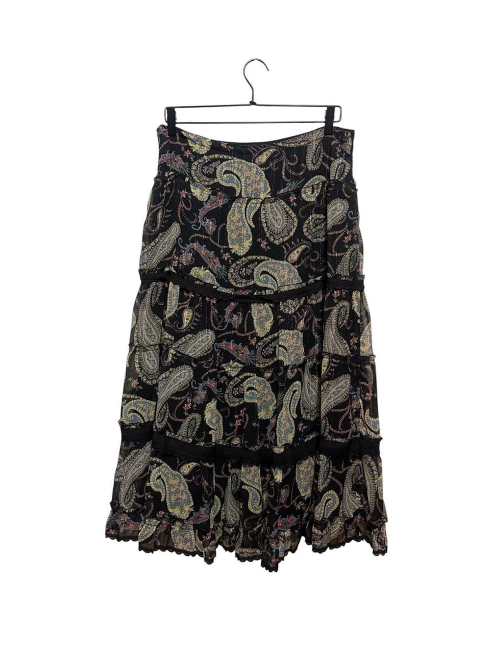 Bohemian Black Paisley Tiered Maxi Skirt - Women